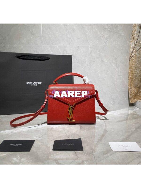 Replica YSL Saint Laurent Cassandra Mini Top Handle Bag In Grain De Poudre Embossed Leather 602716 Red 3