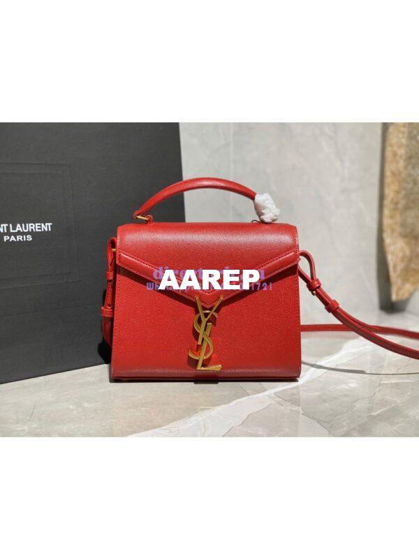 Replica YSL Saint Laurent Cassandra Mini Top Handle Bag In Grain De Poudre Embossed Leather 602716 Red 4