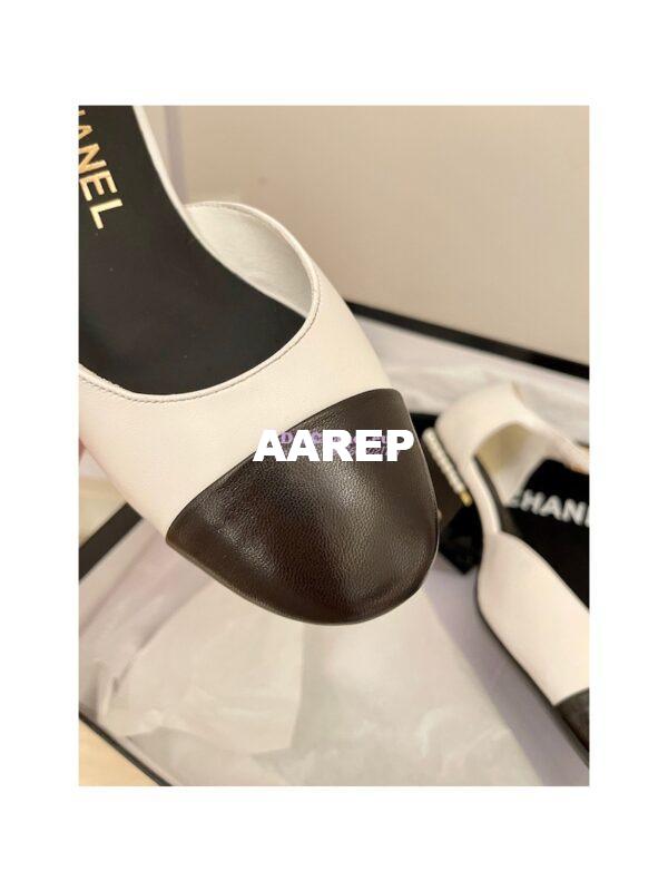 Replica Chanel Mary Janes Shiny Goatskin with Pearls G39250 White Black 8