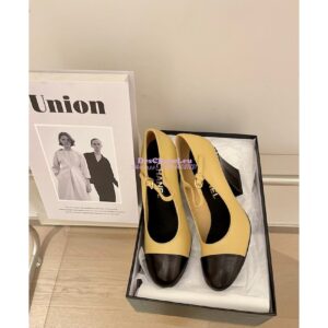 Replica Chanel Open Shoes Shiny Goatskin with Pearls G39245 Beige & Black 2