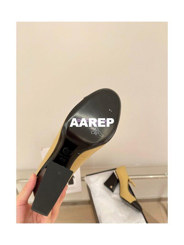 Replica Chanel Open Shoes Shiny Goatskin with Pearls G39245 Beige & Black 8