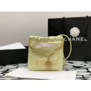 Replica Chanel Mini 22 Handbag Shiny Calfskin & Gold Metal AS3980 Light Yellow