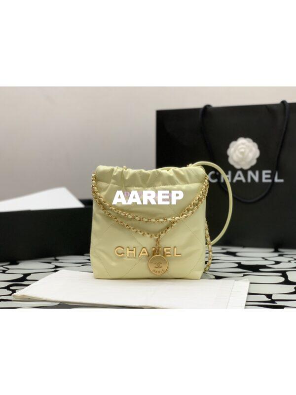 Replica Chanel Mini 22 Handbag Shiny Calfskin & Gold Metal AS3980 Light Yellow
