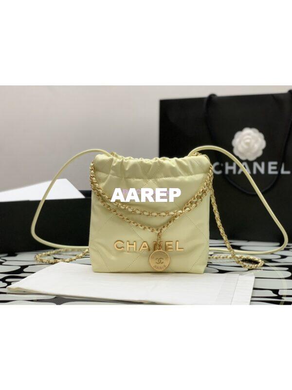 Replica Chanel Mini 22 Handbag Shiny Calfskin & Gold Metal AS3980 Light Yellow 2