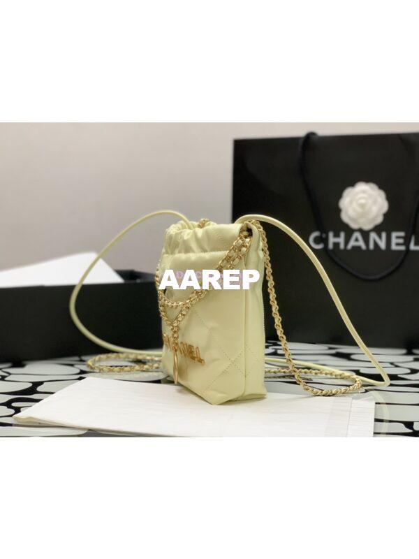 Replica Chanel Mini 22 Handbag Shiny Calfskin & Gold Metal AS3980 Light Yellow 3