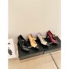 Replica Chanel Open Shoes Shiny Goatskin G39110 Burgundy & Dark Gray 2
