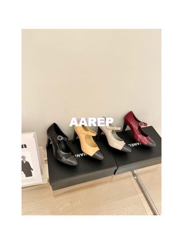 Replica Chanel Open Shoes Shiny Goatskin G39110 Beige & Dark Gray