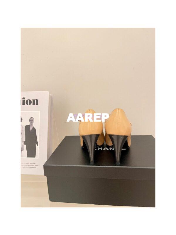 Replica Chanel Open Shoes Shiny Goatskin G39110 Beige & Dark Gray 8