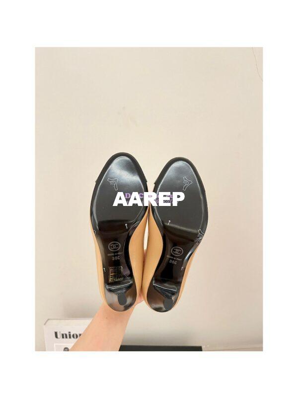 Replica Chanel Open Shoes Shiny Goatskin G39110 Beige & Dark Gray 10