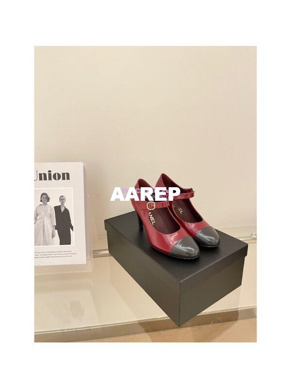 Replica Chanel Open Shoes Shiny Goatskin G39110 Burgundy & Dark Gray 3