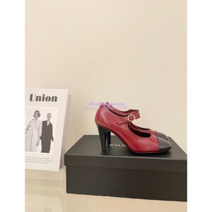 Replica Chanel Open Shoes Shiny Goatskin G39110 Burgundy & Dark Gray 2
