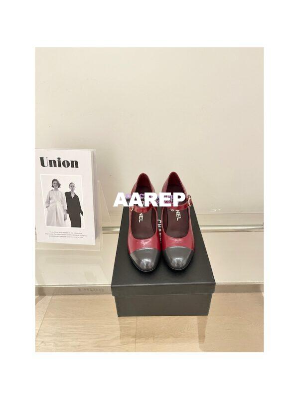 Replica Chanel Open Shoes Shiny Goatskin G39110 Burgundy & Dark Gray 5