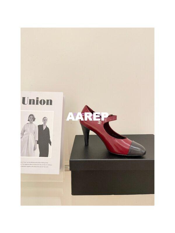 Replica Chanel Open Shoes Shiny Goatskin G39110 Burgundy & Dark Gray 7