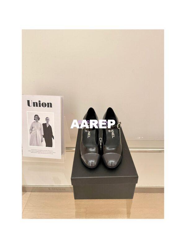 Replica Chanel Open Shoes Shiny Goatskin G39110 Black & Dark Gray 3