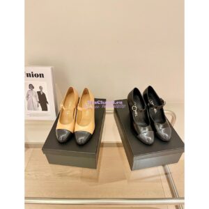 Replica Chanel Open Shoes Shiny Goatskin G39110 Black & Dark Gray 2
