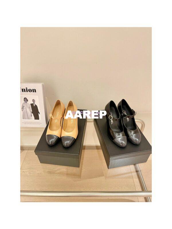 Replica Chanel Open Shoes Shiny Goatskin G39110 Black & Dark Gray 4