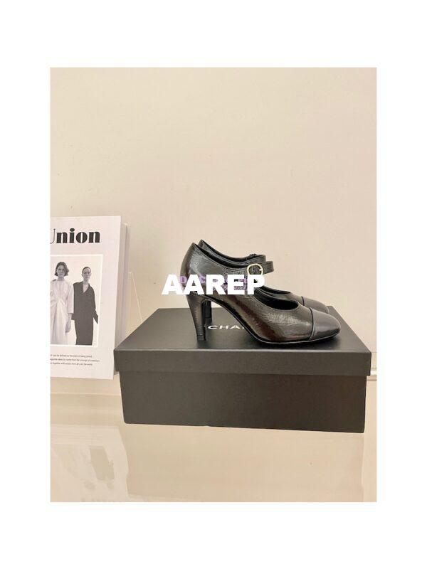 Replica Chanel Open Shoes Shiny Goatskin G39110 Black & Dark Gray 6