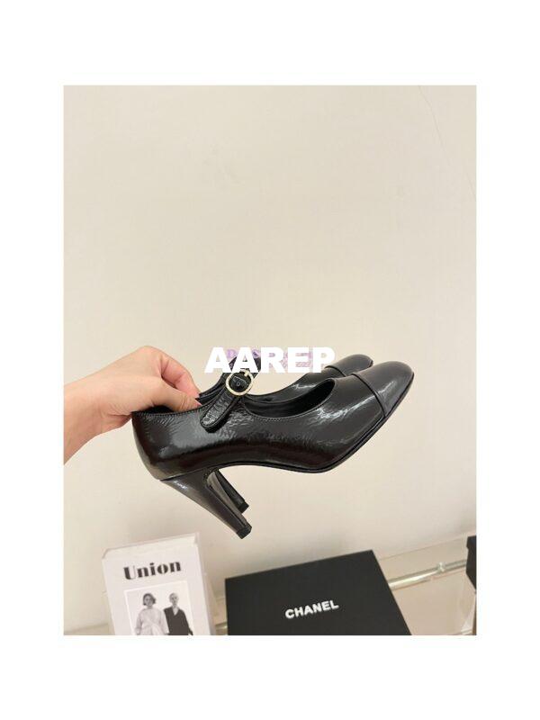 Replica Chanel Open Shoes Shiny Goatskin G39110 Black & Dark Gray 7