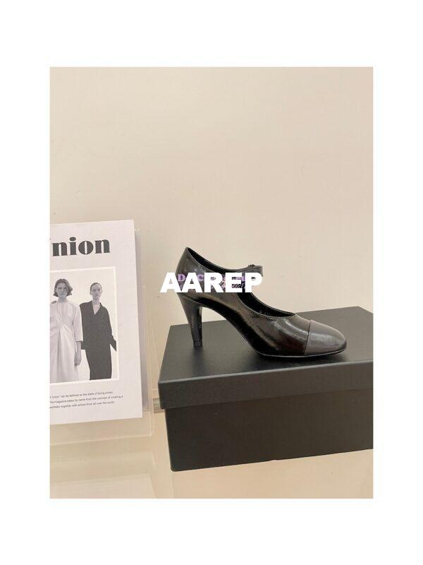 Replica Chanel Open Shoes Shiny Goatskin G39110 Black & Dark Gray 8