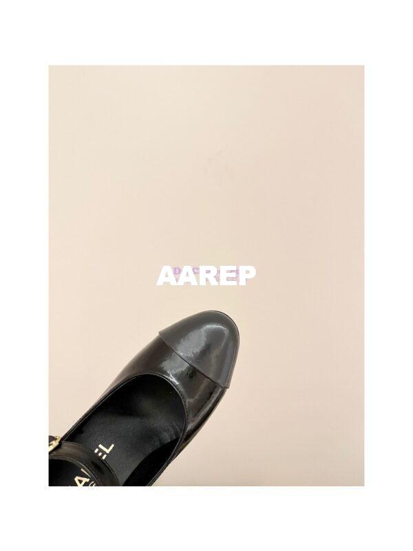 Replica Chanel Open Shoes Shiny Goatskin G39110 Black & Dark Gray 9