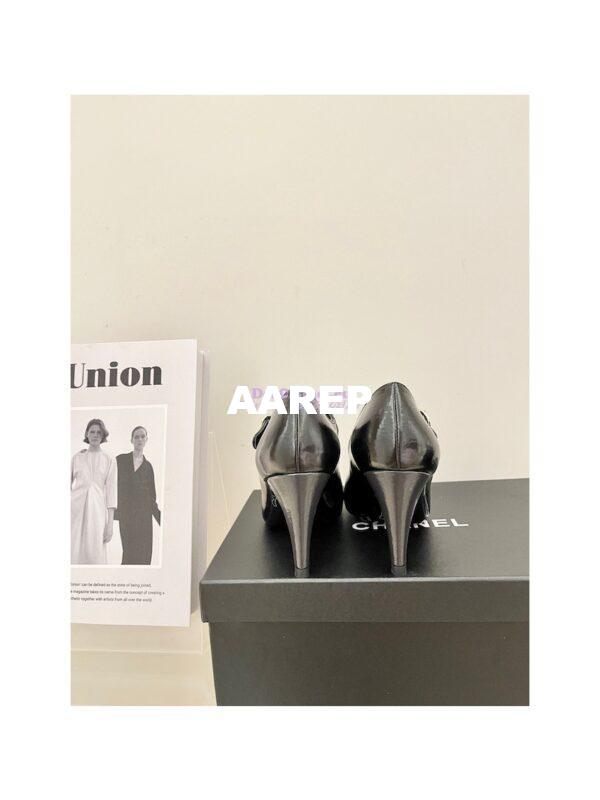 Replica Chanel Open Shoes Shiny Goatskin G39110 Black & Dark Gray 10