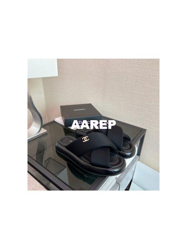 Replica Chanel 22SS Mules Lambskin and Fabric G38864 Black 4