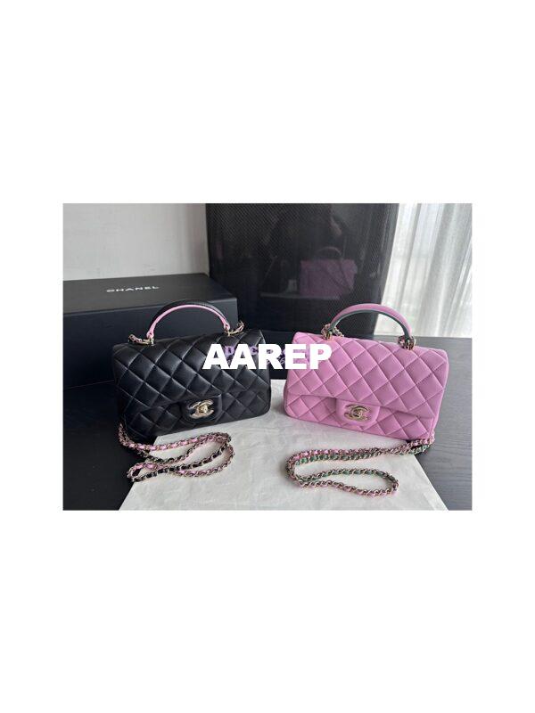 Replica Chanel Lambskin Mini Flap Bag With Top Handle AS2431 Pink Green