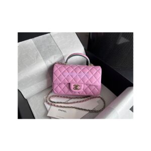 Replica Chanel Lambskin Mini Flap Bag With Top Handle AS2431 Pink Green 2
