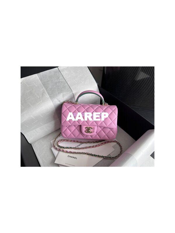 Replica Chanel Lambskin Mini Flap Bag With Top Handle AS2431 Pink Green 2