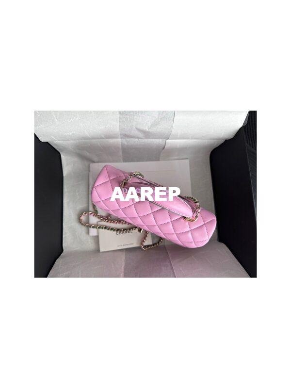 Replica Chanel Lambskin Mini Flap Bag With Top Handle AS2431 Pink Green 4
