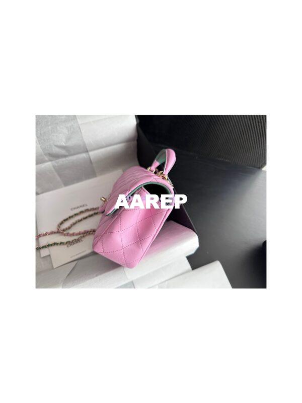 Replica Chanel Lambskin Mini Flap Bag With Top Handle AS2431 Pink Green 5