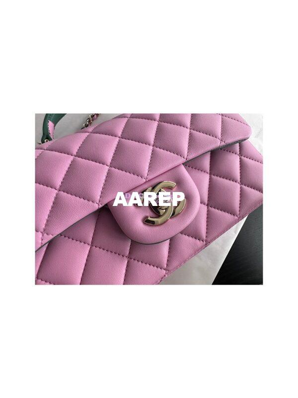 Replica Chanel Lambskin Mini Flap Bag With Top Handle AS2431 Pink Green 6