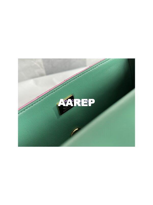 Replica Chanel Lambskin Mini Flap Bag With Top Handle AS2431 Pink Green 9