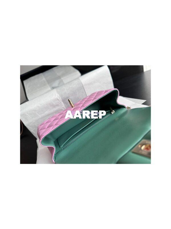 Replica Chanel Lambskin Mini Flap Bag With Top Handle AS2431 Pink Green 10