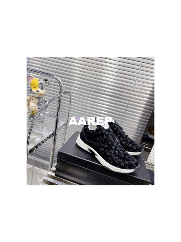 Replica Chanel Printed Suede Calfskin Trainers G39230 Black 3