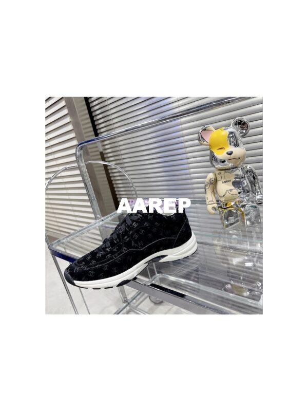 Replica Chanel Printed Suede Calfskin Trainers G39230 Black 4