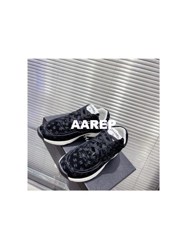 Replica Chanel Printed Suede Calfskin Trainers G39230 Black 6