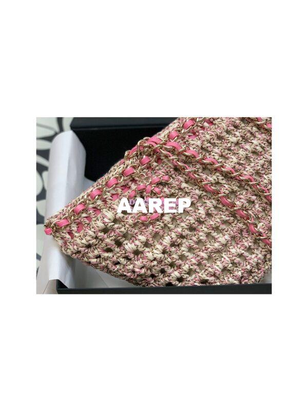 Replica Chanel Small Shopping Bag in Crochet & Mixed Fibers & Calfskin AS3689 Beige Pink 3