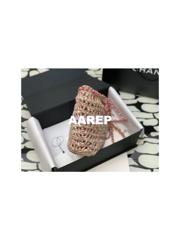 Replica Chanel Small Shopping Bag in Crochet & Mixed Fibers & Calfskin AS3689 Beige Pink 4