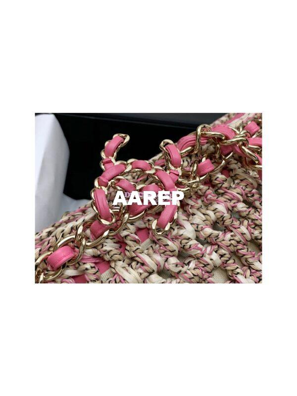Replica Chanel Small Shopping Bag in Crochet & Mixed Fibers & Calfskin AS3689 Beige Pink 5