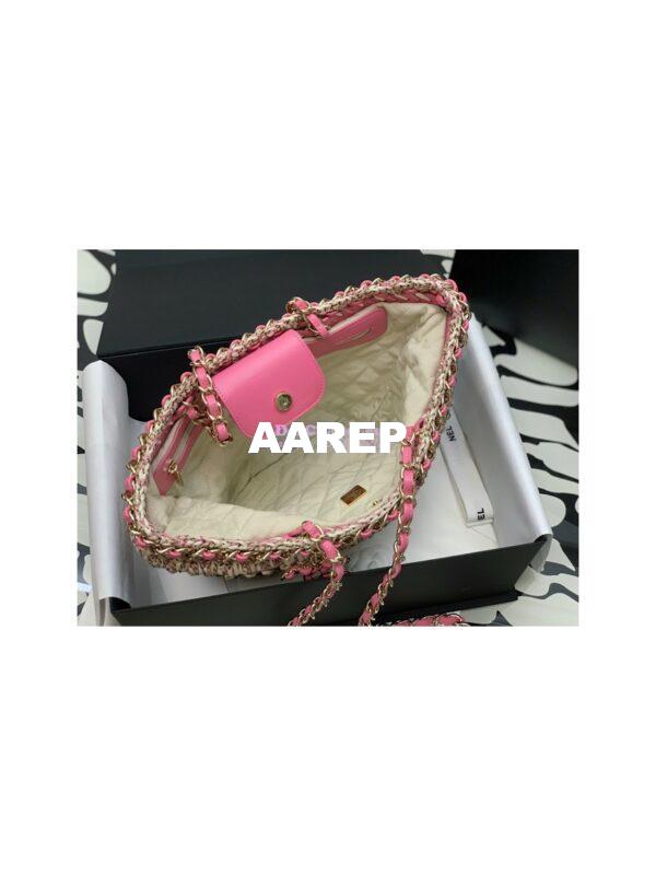 Replica Chanel Small Shopping Bag in Crochet & Mixed Fibers & Calfskin AS3689 Beige Pink 6