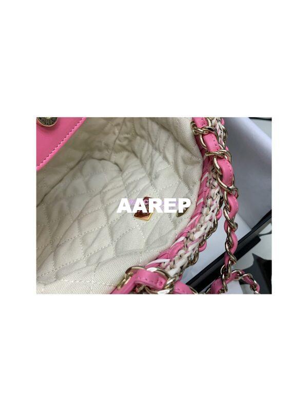 Replica Chanel Small Shopping Bag in Crochet & Mixed Fibers & Calfskin AS3689 Beige Pink 7