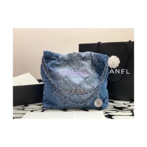 Replica Chanel 22 Handbag Washed Denim & Silver-Tone AS3260 AS3261 Light Blue & Blue