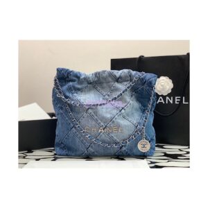 Replica Chanel 22 Handbag Washed Denim & Silver-Tone AS3260 AS3261 Light Blue & Blue 2
