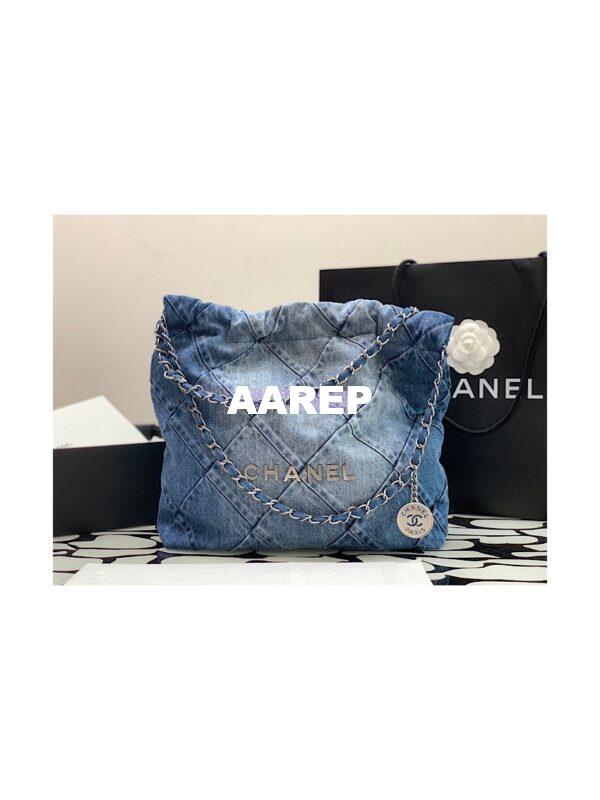 Replica Chanel 22 Handbag Washed Denim & Silver-Tone AS3260 AS3261 Light Blue & Blue 4