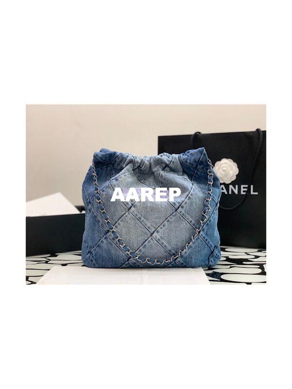 Replica Chanel 22 Handbag Washed Denim & Silver-Tone AS3260 AS3261 Light Blue & Blue 8