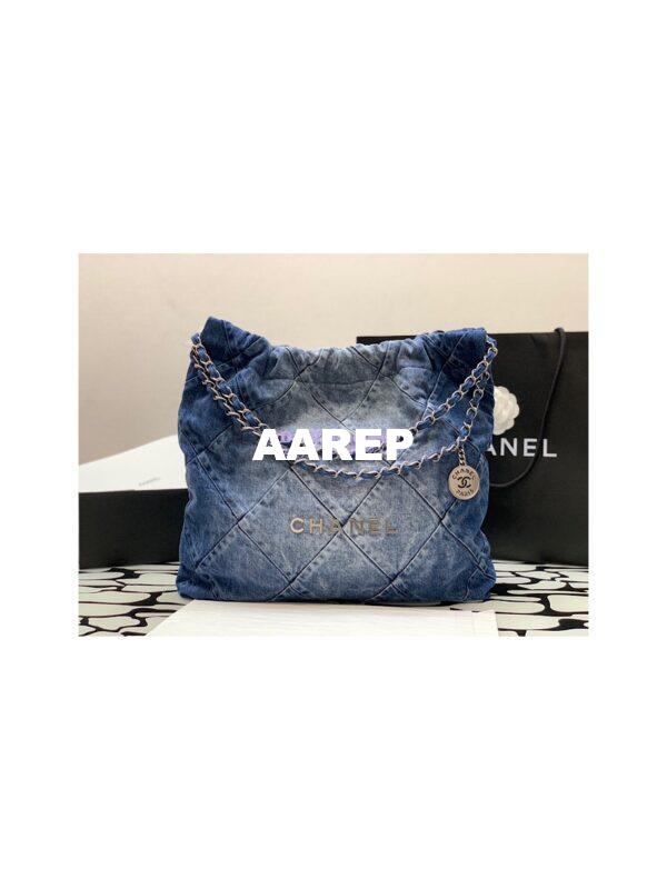 Replica Chanel 22 Handbag Washed Denim & Silver-Tone AS3260 AS3261 Light Blue & Blue 12