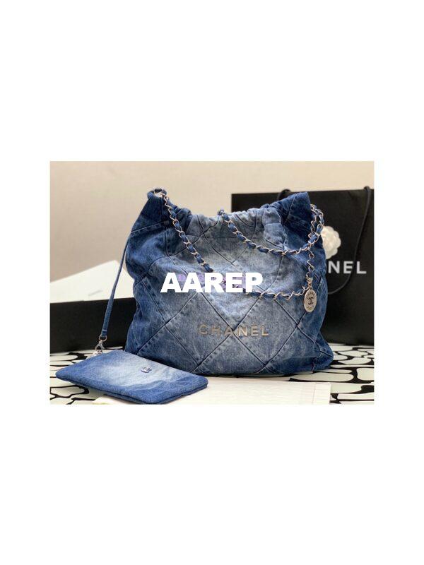 Replica Chanel 22 Handbag Washed Denim & Silver-Tone AS3260 AS3261 Light Blue & Blue 13
