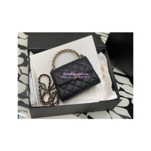 Replica Chanel Black Grained Calfskin Leather Chain Strap CC Logo Handle Flap Bag AP3237