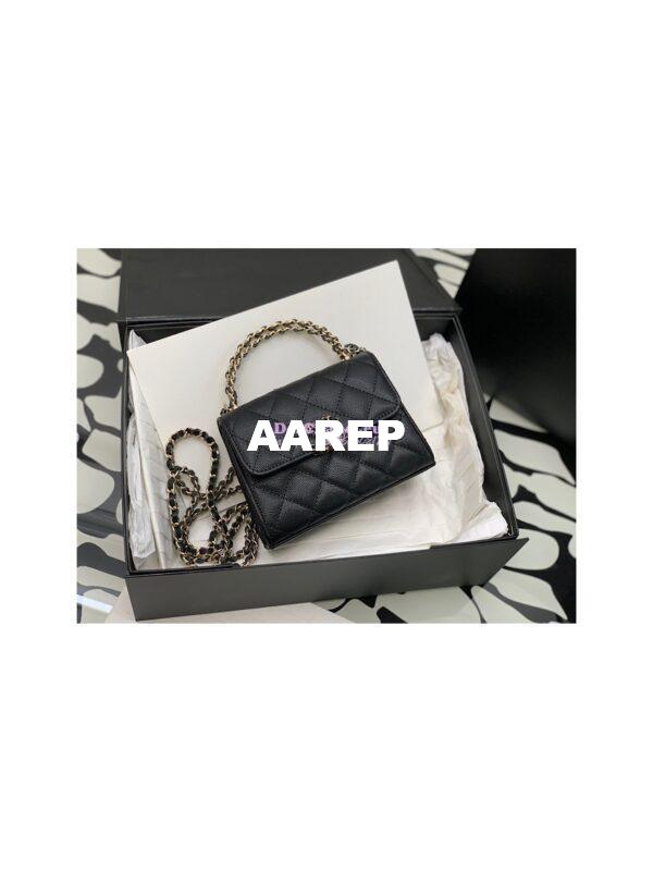 Replica Chanel Black Grained Calfskin Leather Chain Strap CC Logo Handle Flap Bag AP3237 3